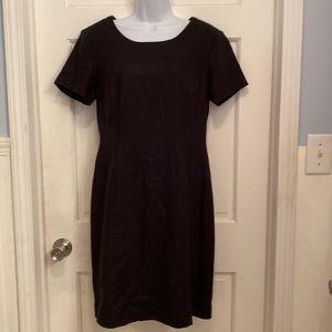 Adolfo Studio Black Sheath Dress  Shoulder Pads Lined Linen Blend Size 10